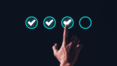 A hand selecting checkmarks on a digital interface, symbolizing choosing the best business process modeling tools for 2026.