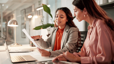 Consultant reviewing business processes with client