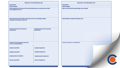 Template of a business case worksheet for creating a case for a business process change project