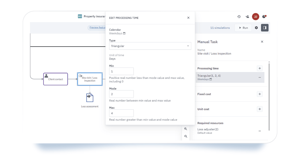 Cardanit-processing-time-triangular-BPSim