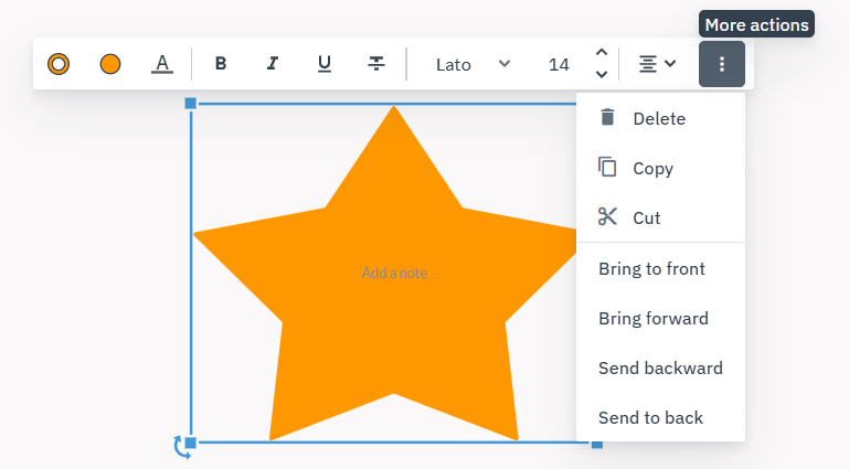 Action toolbar with color options, text formatting options and expanded More actions menu.