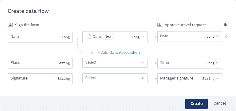 creating a Data Flow with one Data Association