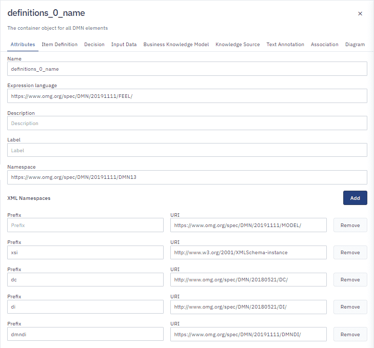 configure decision definitions in a DMN model