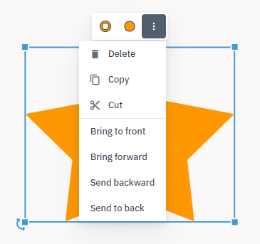 A star shape with the action toolbar open showing the more actions menu open with all options.