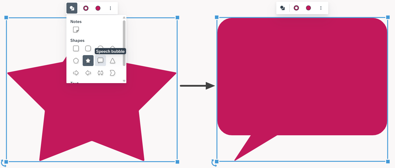 A star whiteboard shape changing to a speech bubble shape.