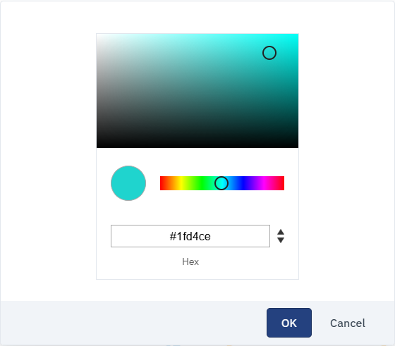 Custom color picker with labeled arrows pointing to the color field, color spectrum slider, and where to switch between color formats.