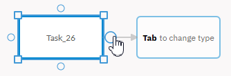 Diagram element showing &ldquo;Tab to change type&rdquo; prompt when adding an element from a connection point.