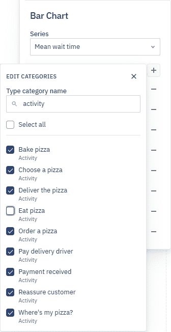 Settings panel showing the selected series and categories.