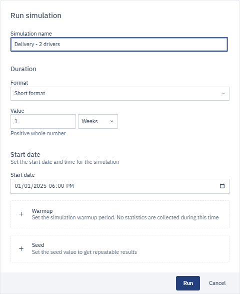 Dialog box showing the settings listed in the table above.
