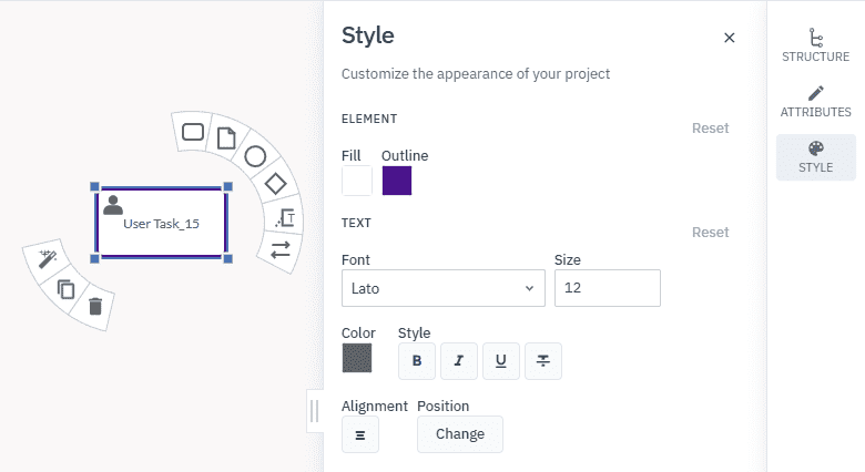 style panel for diagrams customization in Cardanit